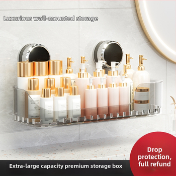 Raft de depozitare pentru perete cu ventuză – plastic, dreptunghiular, stil modern, organizator multipurpose pentru baie și bucătărie