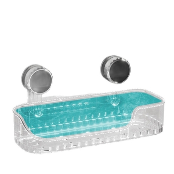 Raft de depozitare pentru perete cu ventuză – plastic, dreptunghiular, stil modern, organizator multipurpose pentru baie și bucătărie