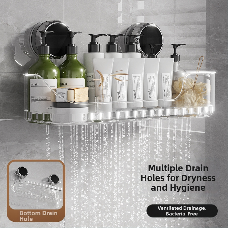 Raft de depozitare pentru perete cu ventuză – plastic, dreptunghiular, stil modern, organizator multipurpose pentru baie și bucătărie