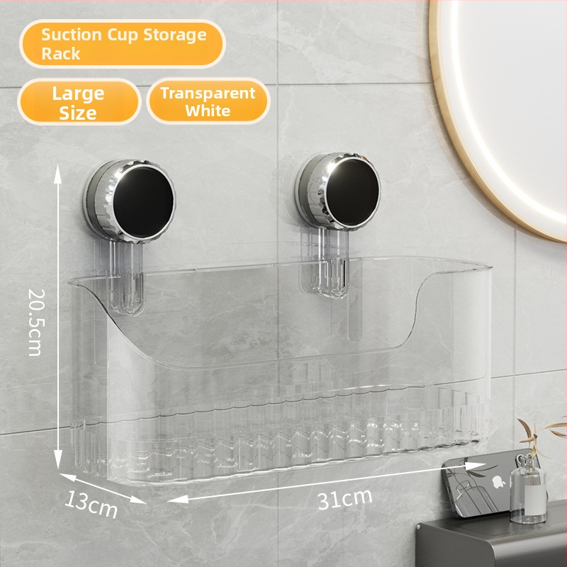 Raft de depozitare pentru perete cu ventuză – plastic, dreptunghiular, stil modern, organizator multipurpose pentru baie și bucătărie
