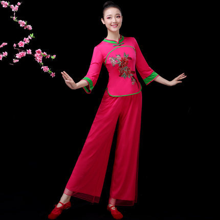 Costum de dans pentru dansul pătrat pentru femei, mijlocie și vârstnici; țesătură din mătase de lapte, 90% poliester; căptușeală din mătase de lapte; căptușeală poliester.