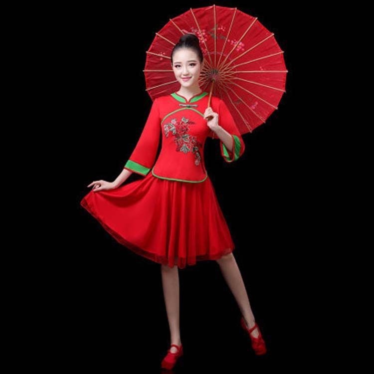 Costum de dans pentru dansul pătrat pentru femei, mijlocie și vârstnici; țesătură din mătase de lapte, 90% poliester; căptușeală din mătase de lapte; căptușeală poliester.