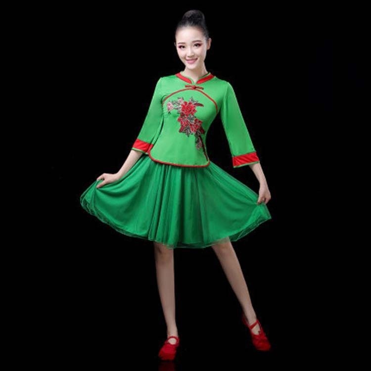 Costum de dans pentru dansul pătrat pentru femei, mijlocie și vârstnici; țesătură din mătase de lapte, 90% poliester; căptușeală din mătase de lapte; căptușeală poliester.