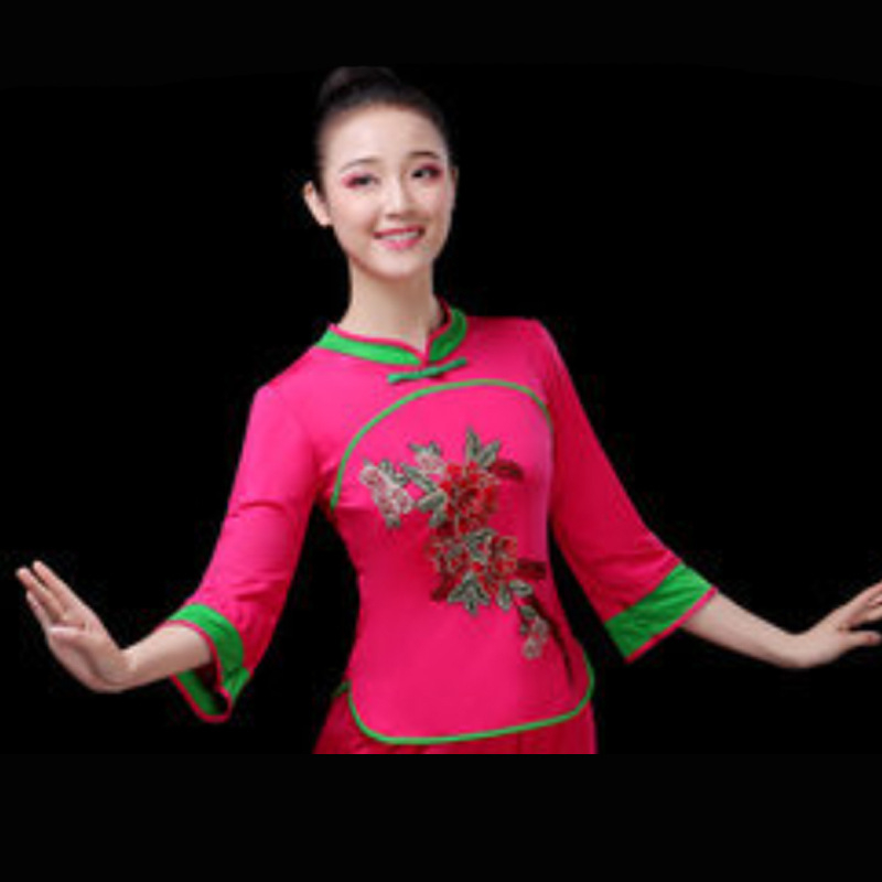 Costum de dans pentru dansul pătrat pentru femei, mijlocie și vârstnici; țesătură din mătase de lapte, 90% poliester; căptușeală din mătase de lapte; căptușeală poliester.