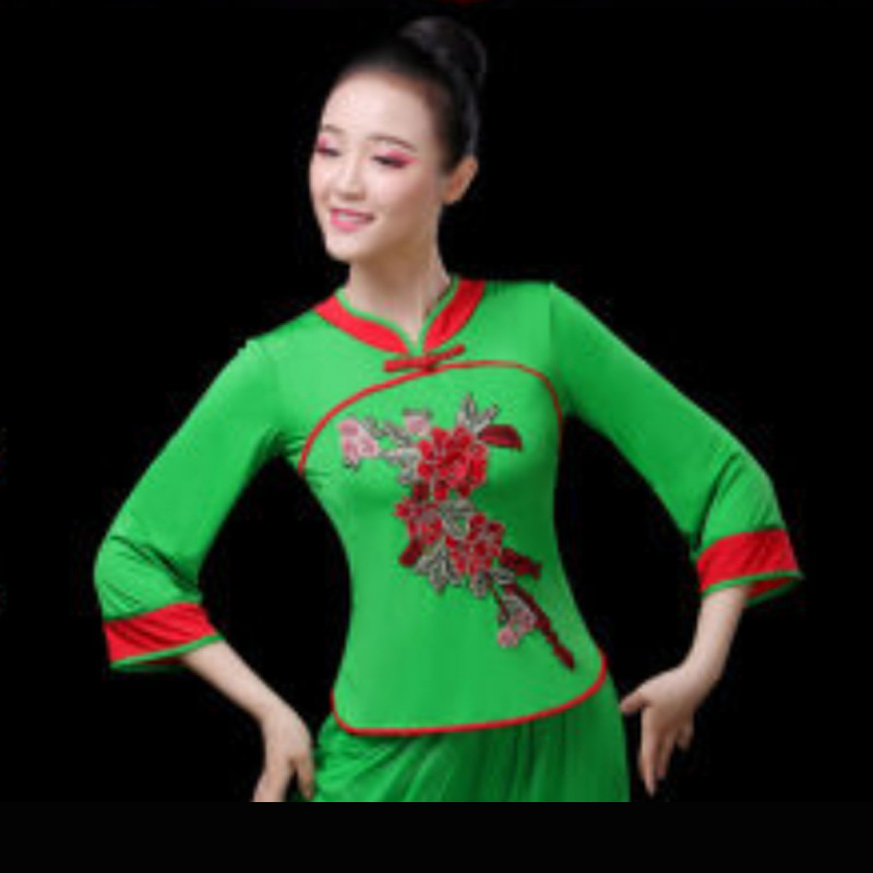 Costum de dans pentru dansul pătrat pentru femei, mijlocie și vârstnici; țesătură din mătase de lapte, 90% poliester; căptușeală din mătase de lapte; căptușeală poliester.