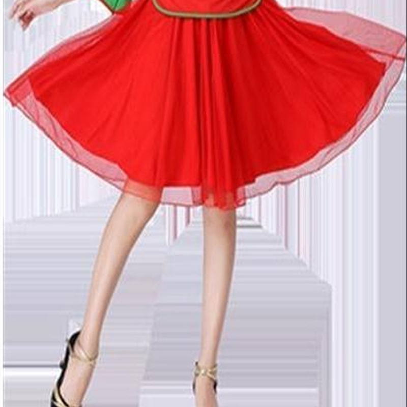 Costum de dans pentru dansul pătrat pentru femei, mijlocie și vârstnici; țesătură din mătase de lapte, 90% poliester; căptușeală din mătase de lapte; căptușeală poliester.