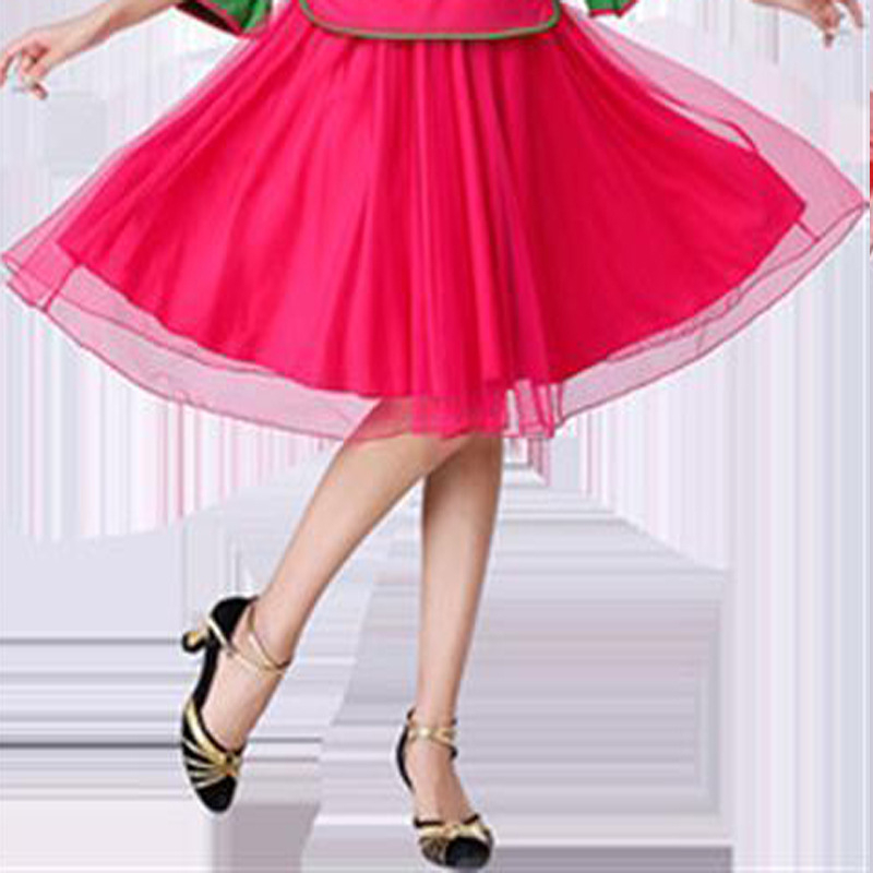 Costum de dans pentru dansul pătrat pentru femei, mijlocie și vârstnici; țesătură din mătase de lapte, 90% poliester; căptușeală din mătase de lapte; căptușeală poliester.