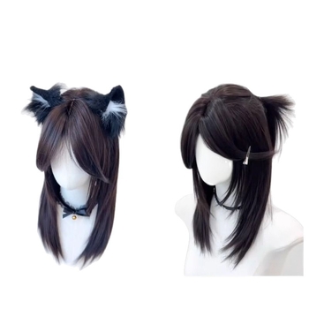 Mantangcai Perucă scurtă dreaptă pentru femei, cu breton mediu, capac mecanic, păr din sârmă rezistentă la temperaturi înalte, nerecolorabilă