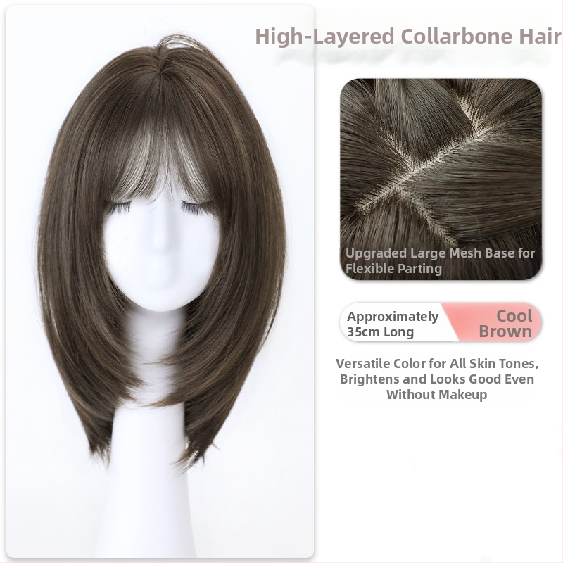 Perucă pentru femei, acoperire completă a capului, păr până la claviculă, fibră rezistentă la temperaturi înalte, breton drept sau înclinat, fără vopsire sau decolorare