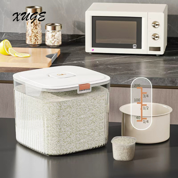 Recipient depozitare orez cu corp metalic, calitate alimentară, etanș, rezistent la umezeală și insecte, capacitate peste 10 L, stil lux ușor