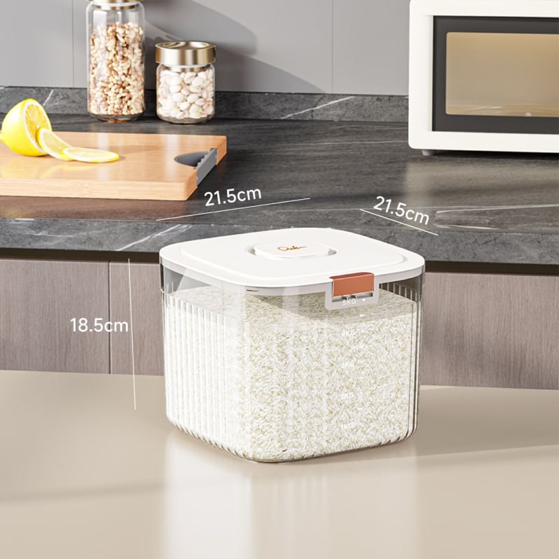 Recipient depozitare orez cu corp metalic, calitate alimentară, etanș, rezistent la umezeală și insecte, capacitate peste 10 L, stil lux ușor