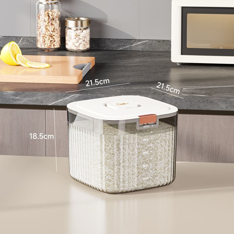 Recipient depozitare orez cu corp metalic, calitate alimentară, etanș, rezistent la umezeală și insecte, capacitate peste 10 L, stil lux ușor
