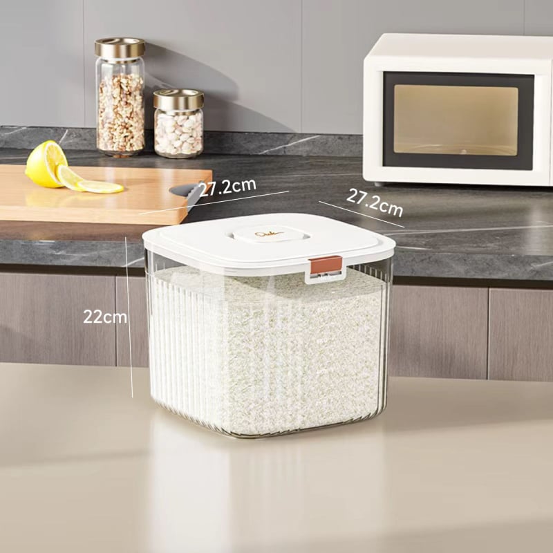 Recipient depozitare orez cu corp metalic, calitate alimentară, etanș, rezistent la umezeală și insecte, capacitate peste 10 L, stil lux ușor