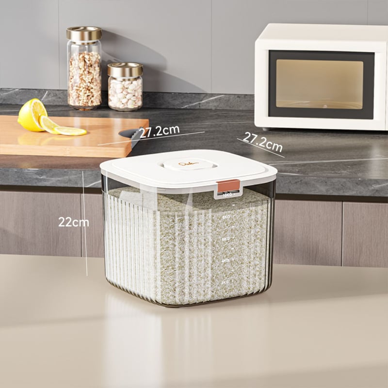 Recipient depozitare orez cu corp metalic, calitate alimentară, etanș, rezistent la umezeală și insecte, capacitate peste 10 L, stil lux ușor