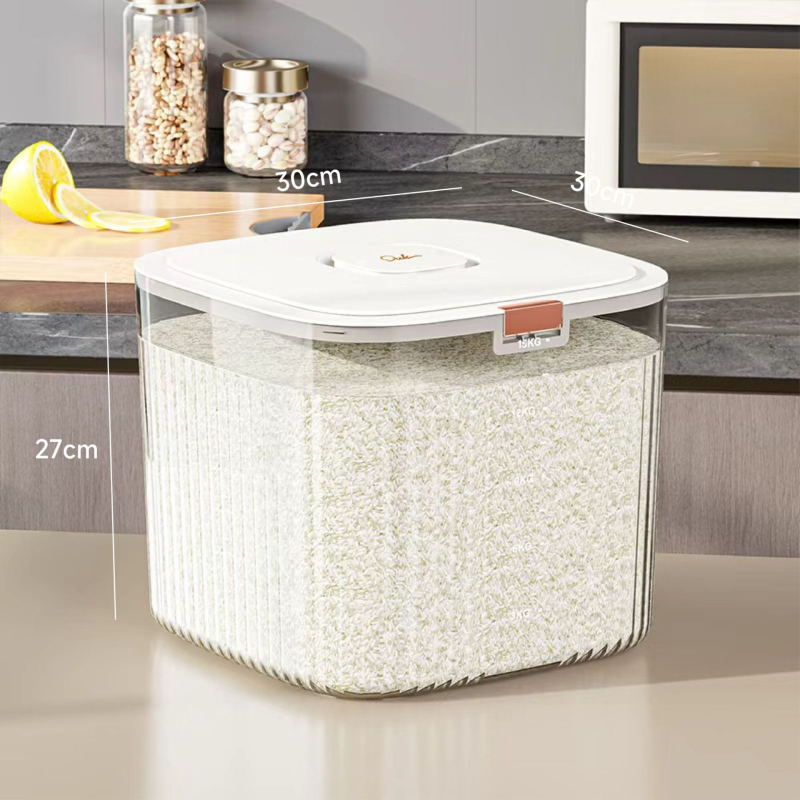 Recipient depozitare orez cu corp metalic, calitate alimentară, etanș, rezistent la umezeală și insecte, capacitate peste 10 L, stil lux ușor