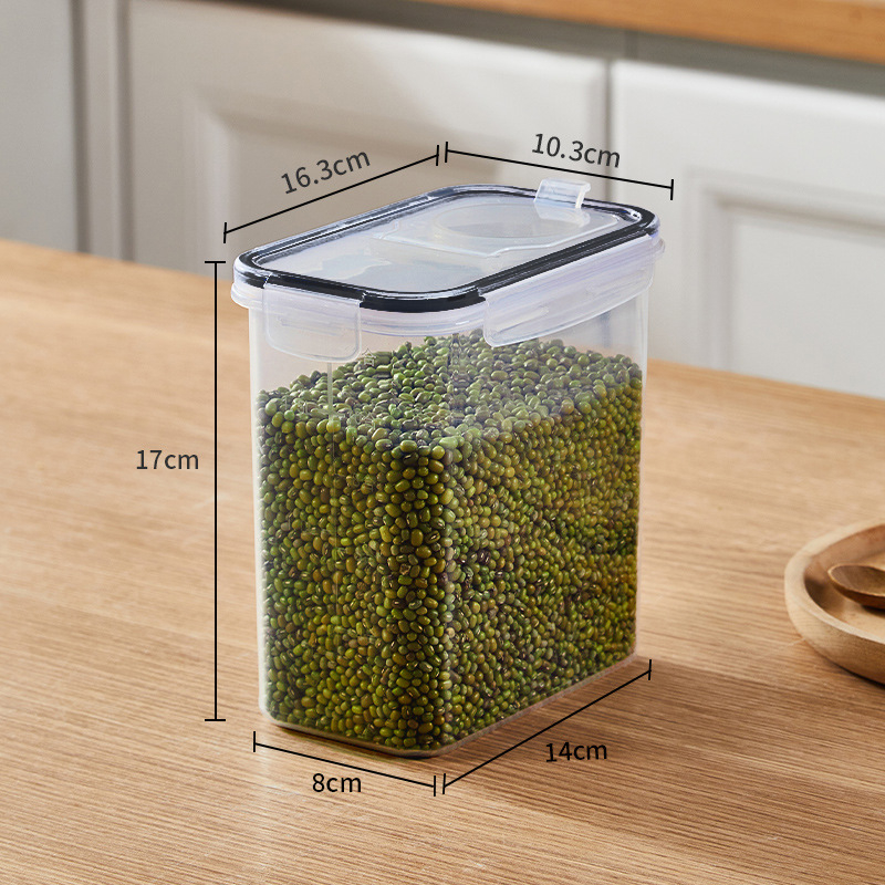 Recipient pătrat din PP, rezistent la umezeală, pentru cereale și gustări, capacitate 2.1–3 L