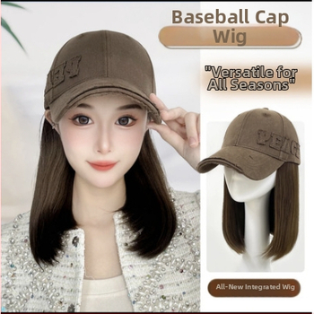 Perucă integrată într-o șapcă pentru femei, păr lung drept, fibre rezistente la temperatură, breton: drept sau înclinat, model Peace