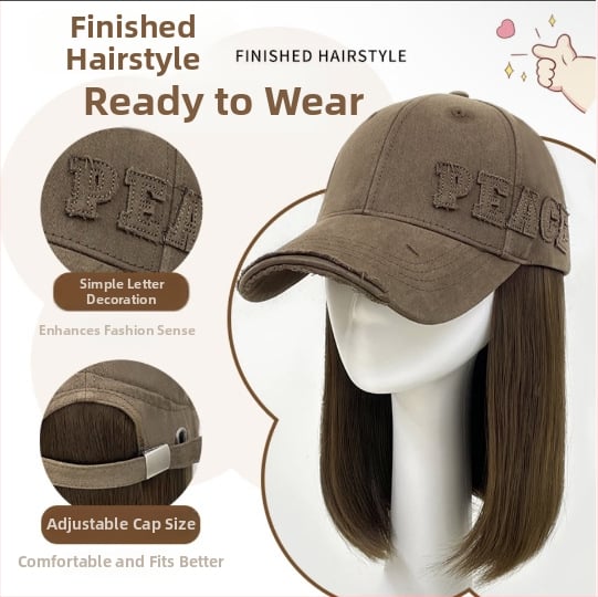 Perucă integrată într-o șapcă pentru femei, păr lung drept, fibre rezistente la temperatură, breton: drept sau înclinat, model Peace