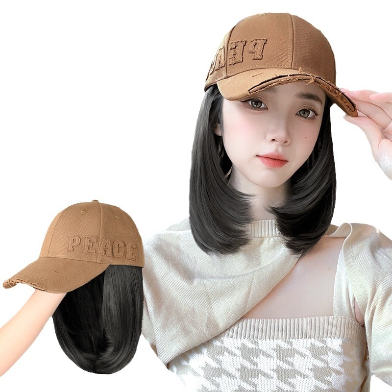 Perucă integrată într-o șapcă pentru femei, păr lung drept, fibre rezistente la temperatură, breton: drept sau înclinat, model Peace