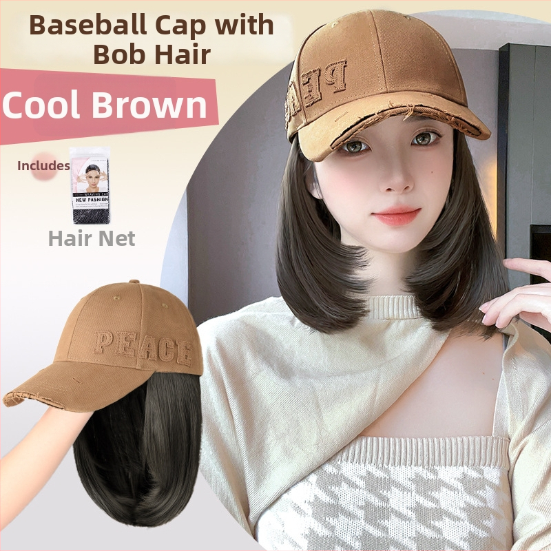 Perucă integrată într-o șapcă pentru femei, păr lung drept, fibre rezistente la temperatură, breton: drept sau înclinat, model Peace