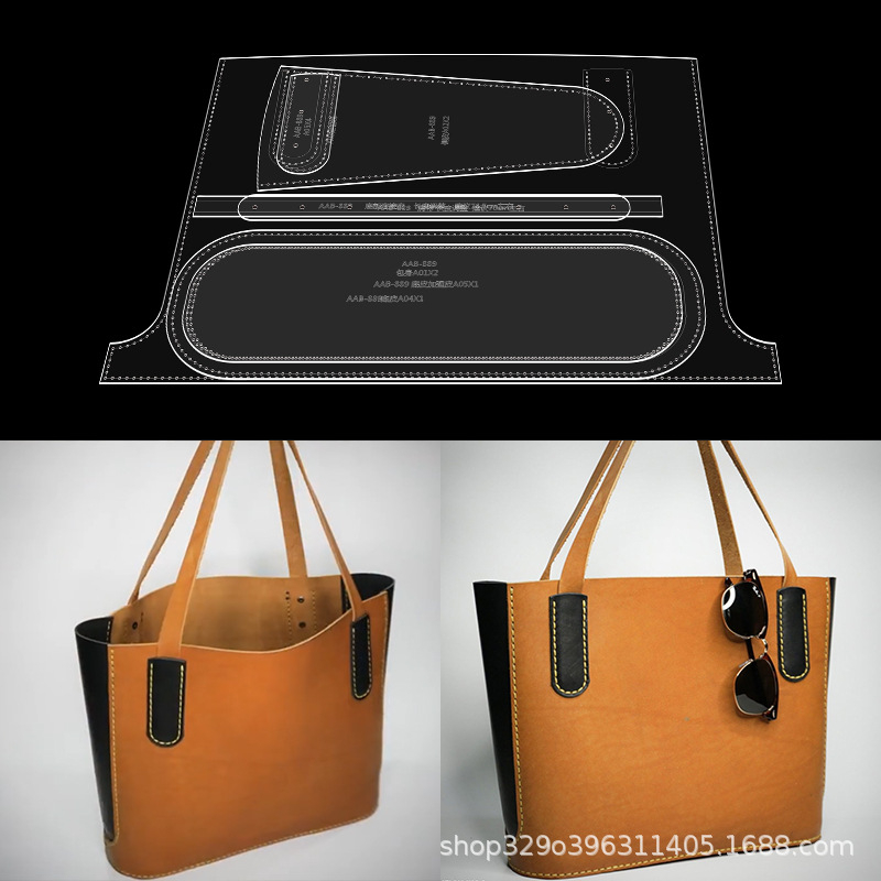 Dizajnerski predložak za DIY kožnu torbu tip bucket tote, akrilna verzija s mrežastim uzorkom