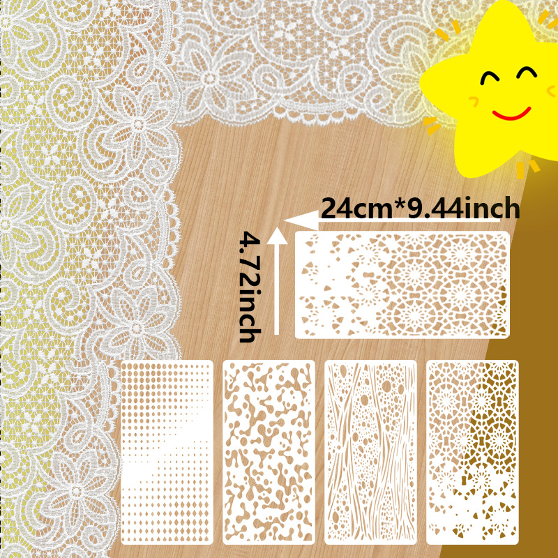 Set de 8 șabloane mixte pentru pictură, reutilizabile, cu texturi abstracte pentru meșteșuguri, din PET