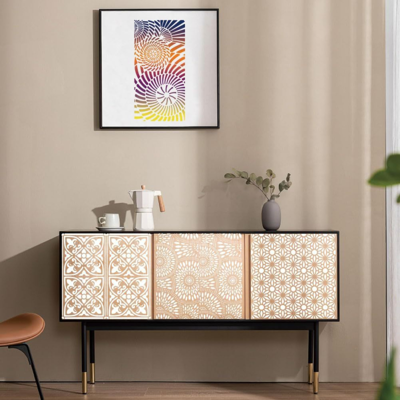 Set de 8 șabloane mixte pentru pictură, reutilizabile, cu texturi abstracte pentru meșteșuguri, din PET