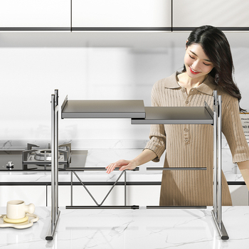 Dvojposchodový kuchynský regál na pulte — stojan na hrnce a koreniny, materiál: nerezová oceľ + uhlíková oceľ, model CW01978, značka Home Baili, moderný štýl