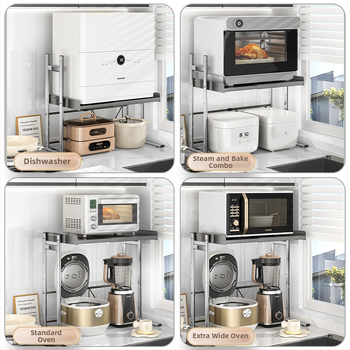 Dvojposchodový kuchynský regál na pulte — stojan na hrnce a koreniny, materiál: nerezová oceľ + uhlíková oceľ, model CW01978, značka Home Baili, moderný štýl