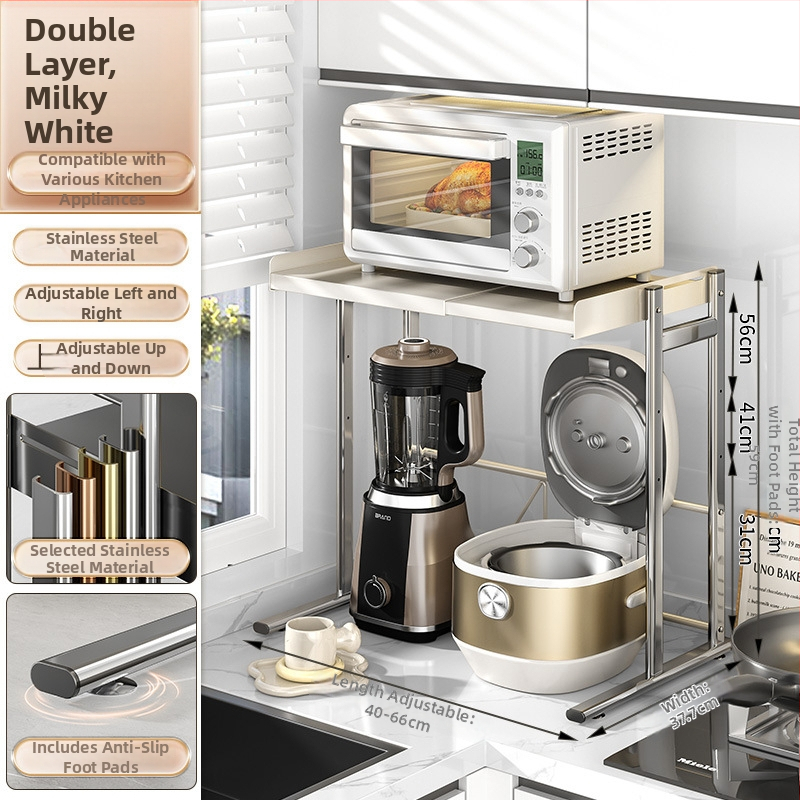 Dvojposchodový kuchynský regál na pulte — stojan na hrnce a koreniny, materiál: nerezová oceľ + uhlíková oceľ, model CW01978, značka Home Baili, moderný štýl