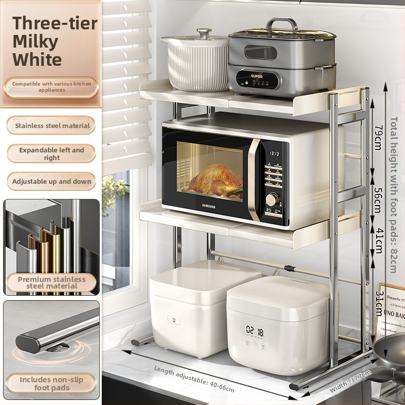 Dvojposchodový kuchynský regál na pulte — stojan na hrnce a koreniny, materiál: nerezová oceľ + uhlíková oceľ, model CW01978, značka Home Baili, moderný štýl