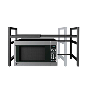 Kuchynský regál na skladovanie s teleskopickou policou pre mikrovlnnú rúru – dvojúrovňový, výškové nastavenie, multifunkčný; Materiál: uhlíková oceľ; Model: JNSDQ-905A; Štýl: Moderný minimalistický