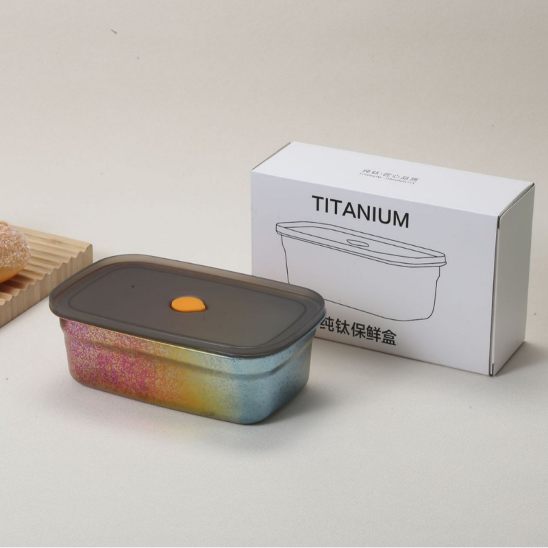 Cutie din titan pur, dreptunghiulară, 800–1000 ml, sigilată și rezistentă la îngheț, cu capac