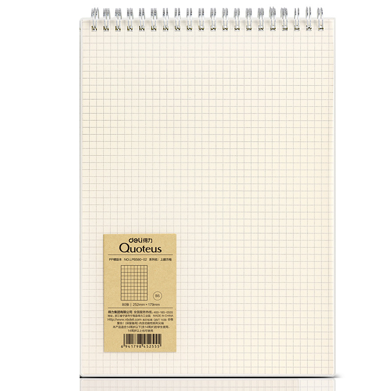 Bloc de notițe Deli cu legare spirală, model LPB580, hârtie din pulpă de lemn, 70 g/m², 50–100 pagini