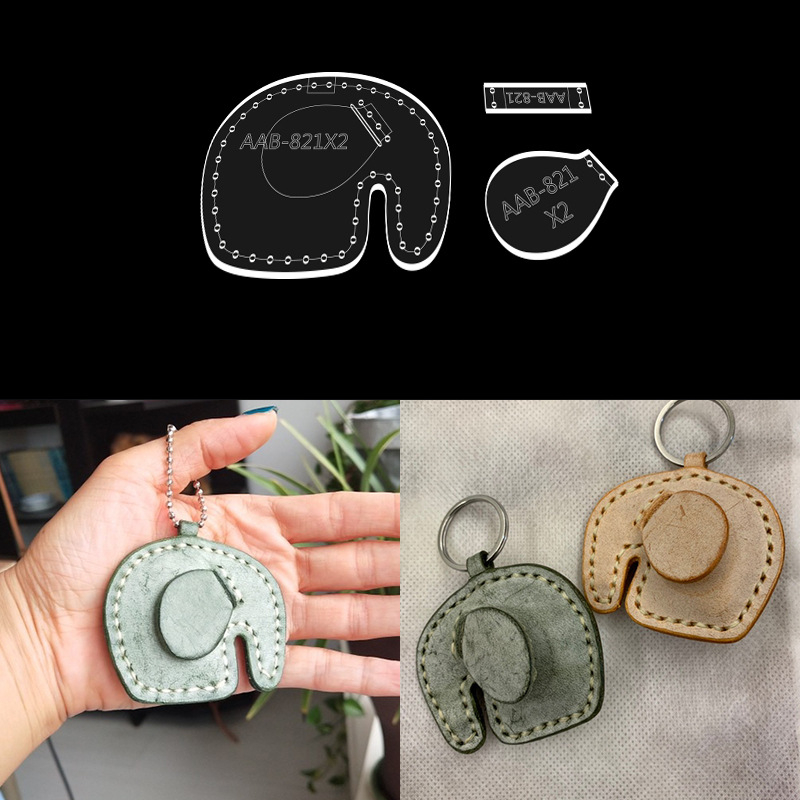 DIY Șablon pentru pandantiv elefant pentru genți din piele – versiune acrilică, stil desen animat, model cu plasă, dimensiuni mari și mici