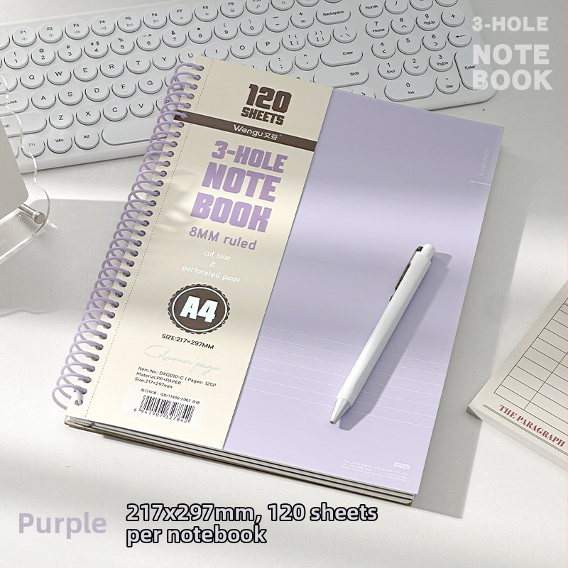 Wengu DXQ010 Caiet A4 stil american, spirală groasă, pentru elevi, liniat, 120 pagini, hârtie 78 g