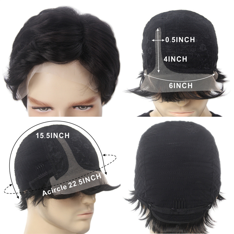 Férfi lace frontal paróka, rövid egyenes haj, modell GF-SW1168#R/2C
