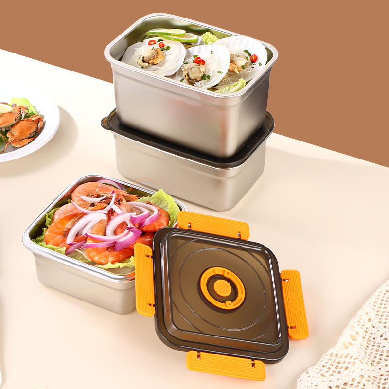 Cutie de depozitare a alimentelor din oțel inoxidabil 304, etanșă, cu mâner, 2,1–3 L, compatibilă cu microundele