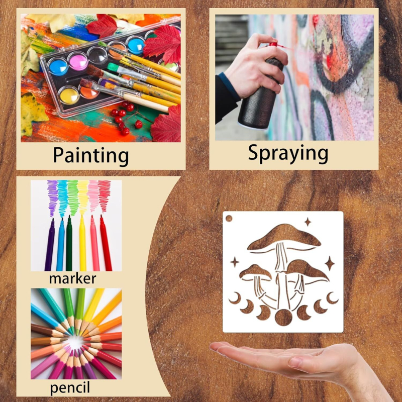 PET šablona s gljivnim motivom za DIY grafite – probušena ploča za tiskanje (Materijal: PET; Uvoz: Ne; Ovlaštene privatne marke: Ne; IP odobrenje: Ne)