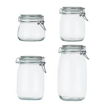 Staklena posuda za kuhinjsku pohranu s čepom - okrugla, 800-1000 ml, staklo, Feather