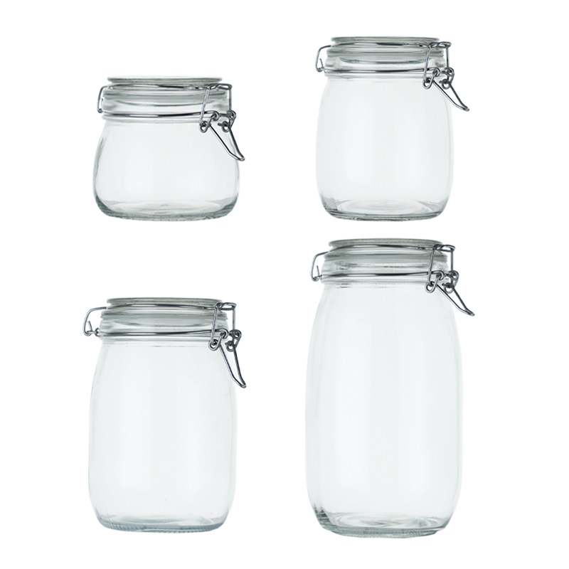 Staklena posuda za kuhinjsku pohranu s čepom - okrugla, 800-1000 ml, staklo, Feather
