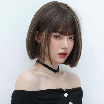 Ženska kratka ravna perika s bangs, vlakno otporno na toplinu, model XY-065, porijeklo Zhejiang