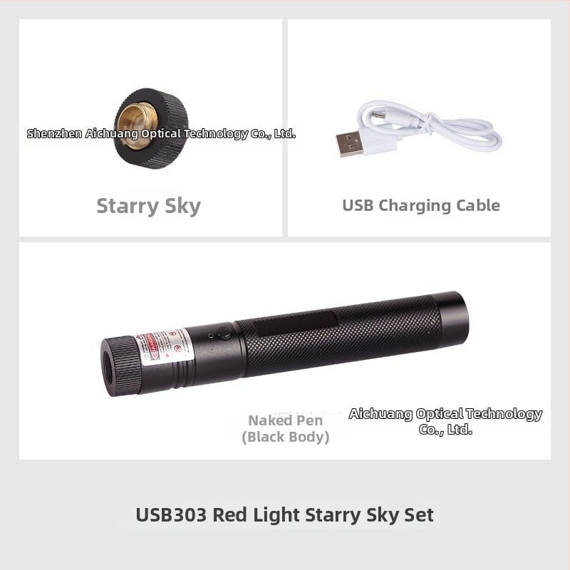 USB nabíjateľné laserové pero 303 — vysoký výkon; dosah lúča 3000 m; vlnová dĺžka 532 nm; Značka: Kaimi Poetry; Autorizované súkromné značky: Áno