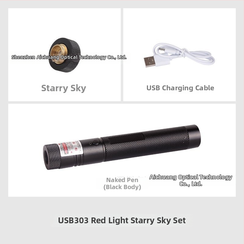 USB nabíjateľné laserové pero 303 — vysoký výkon; dosah lúča 3000 m; vlnová dĺžka 532 nm; Značka: Kaimi Poetry; Autorizované súkromné značky: Áno