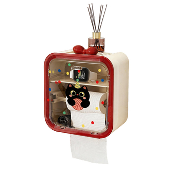 Cutie de șervețele montată pe perete, din plastic, impermeabilă, capacitate mare, model buline cu pisică