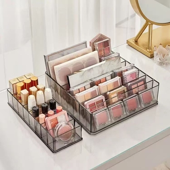 Επιτραπέζιος οργανωτής καλλυντικών με θήκες για κραγιόν, βερνίκι νυχιών και παλέτα σκιών· πλαστικό, στυλ light luxury, βάρος 240–800 g