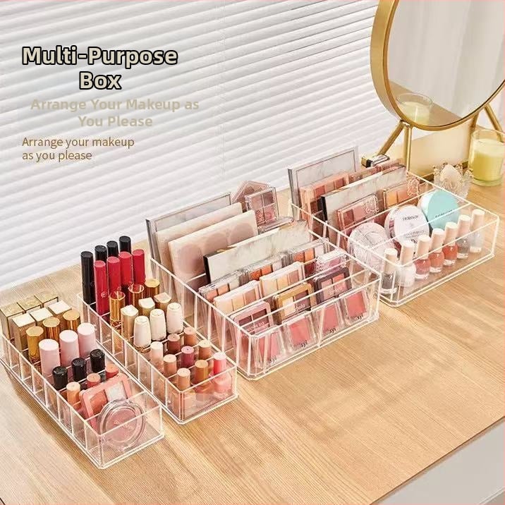 Επιτραπέζιος οργανωτής καλλυντικών με θήκες για κραγιόν, βερνίκι νυχιών και παλέτα σκιών· πλαστικό, στυλ light luxury, βάρος 240–800 g