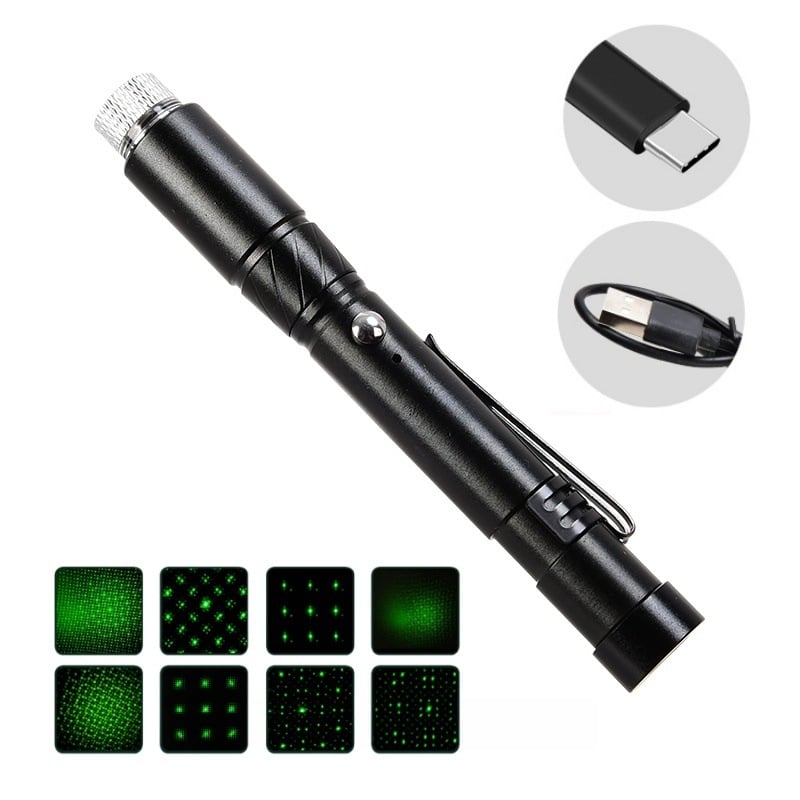 Laser pointer za prezentacije s Type-C punjenjem, tijelo od aluminijske legure, lasersko svjetlo, LED svjetiljka, mogućnost tiskanja logotipa