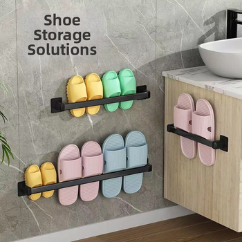 Nástenný stojan na papuče do kúpeľne, bez vŕtania, model xw-703, nordický štýl, kov, 5 cm odstup