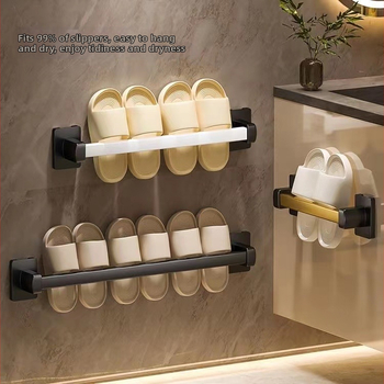 Nástenný stojan na papuče do kúpeľne, bez vŕtania, model xw-703, nordický štýl, kov, 5 cm odstup